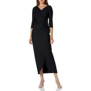 NWT Alex Evenings Women's Slimming Long Side Ruched Dress W Embellishment,Blk-6